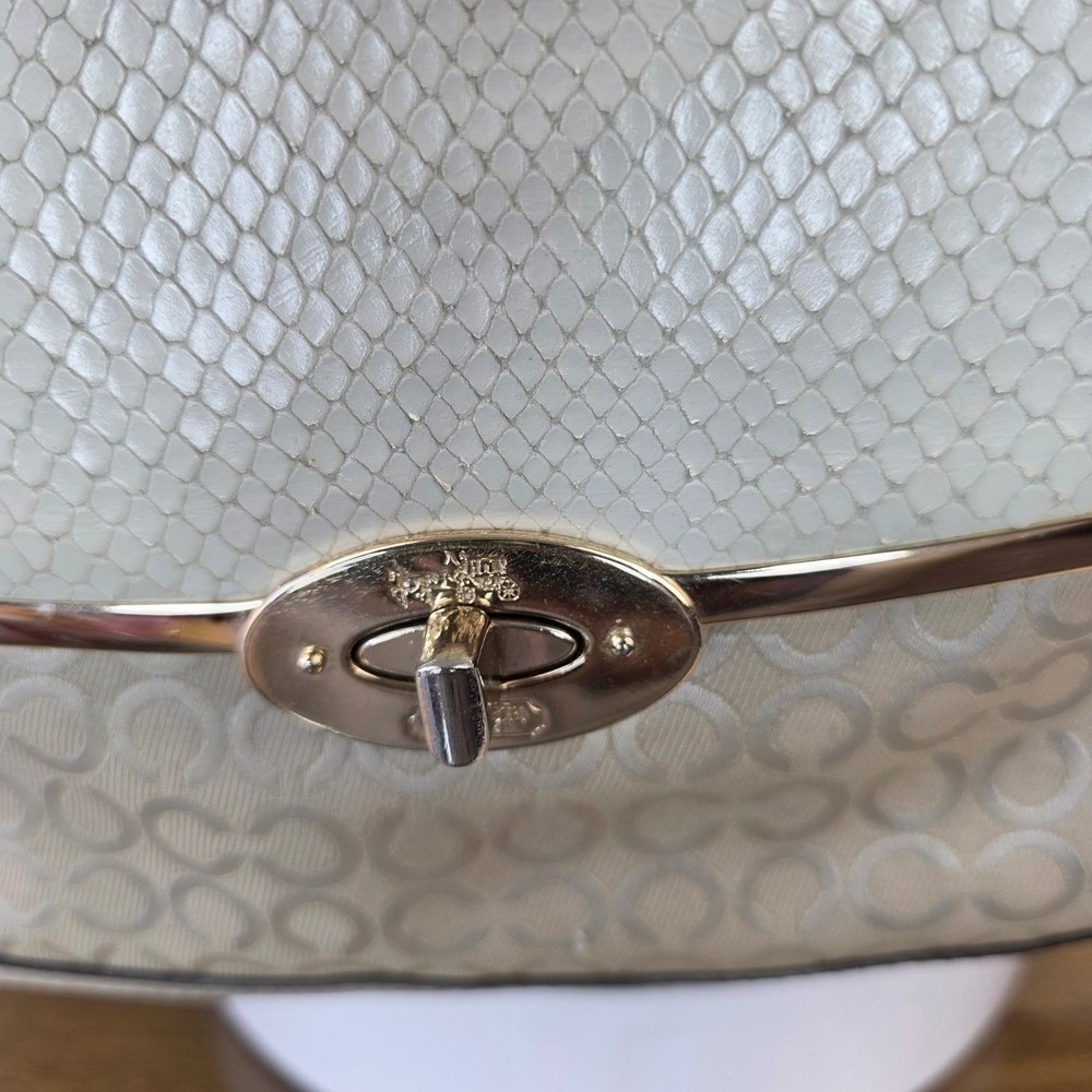 COACH Madison Op Art Pearl Signature Tan Khaki Canvas Hobo Shoulder Bag Purse - Picture 2 of 16